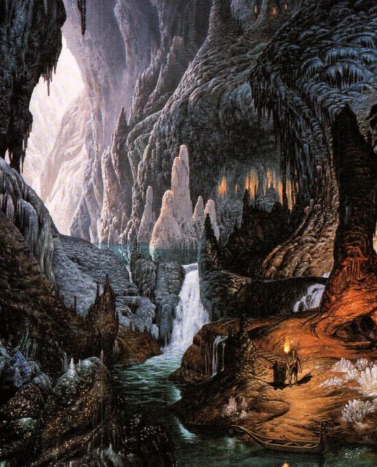 The Glittering Caves of Aglarond by Ted Nasmith from The Two Towers Vintage art-book page