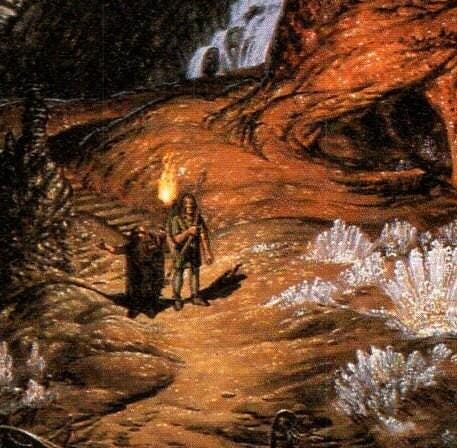 The Glittering Caves of Aglarond by Ted Nasmith from The Two Towers Vintage art-book page