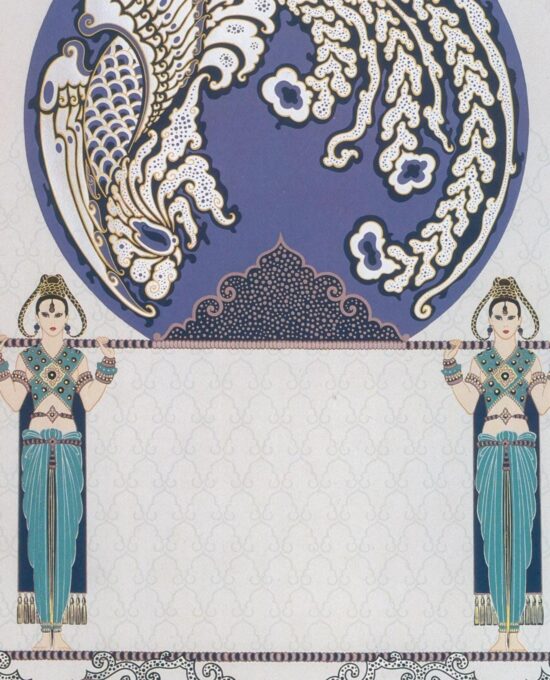 Vintage Erte Art Deco Print: “Blue Asia” Satin Book Page