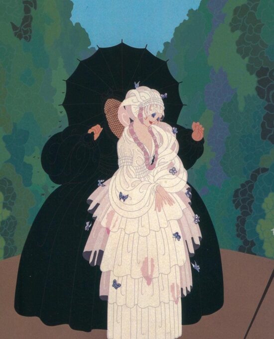 Vintage Erte Art Deco Print: “Debutante” Satin Paper Book Page