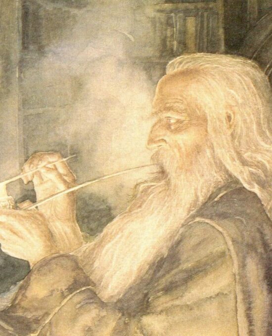 Frodo and Gandalf by Alan Lee from The Fellowship of the Ring Vintage art-book page