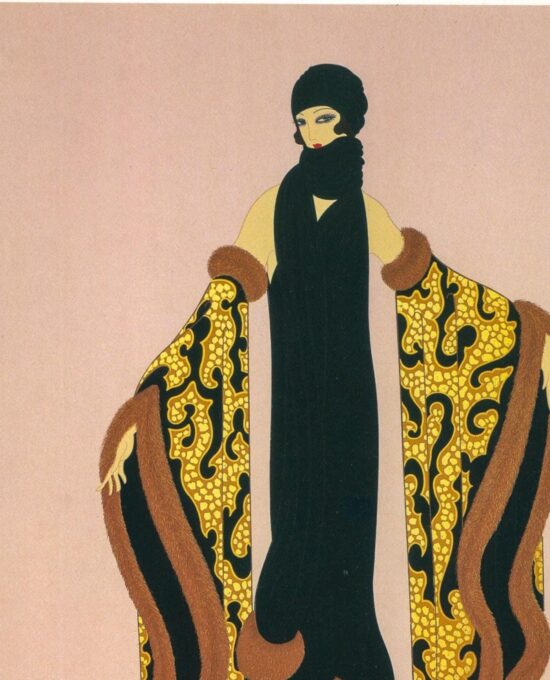 Vintage Erte Fashion Print: “Fox Fur/Stolen Kisses” Two-sided art book page