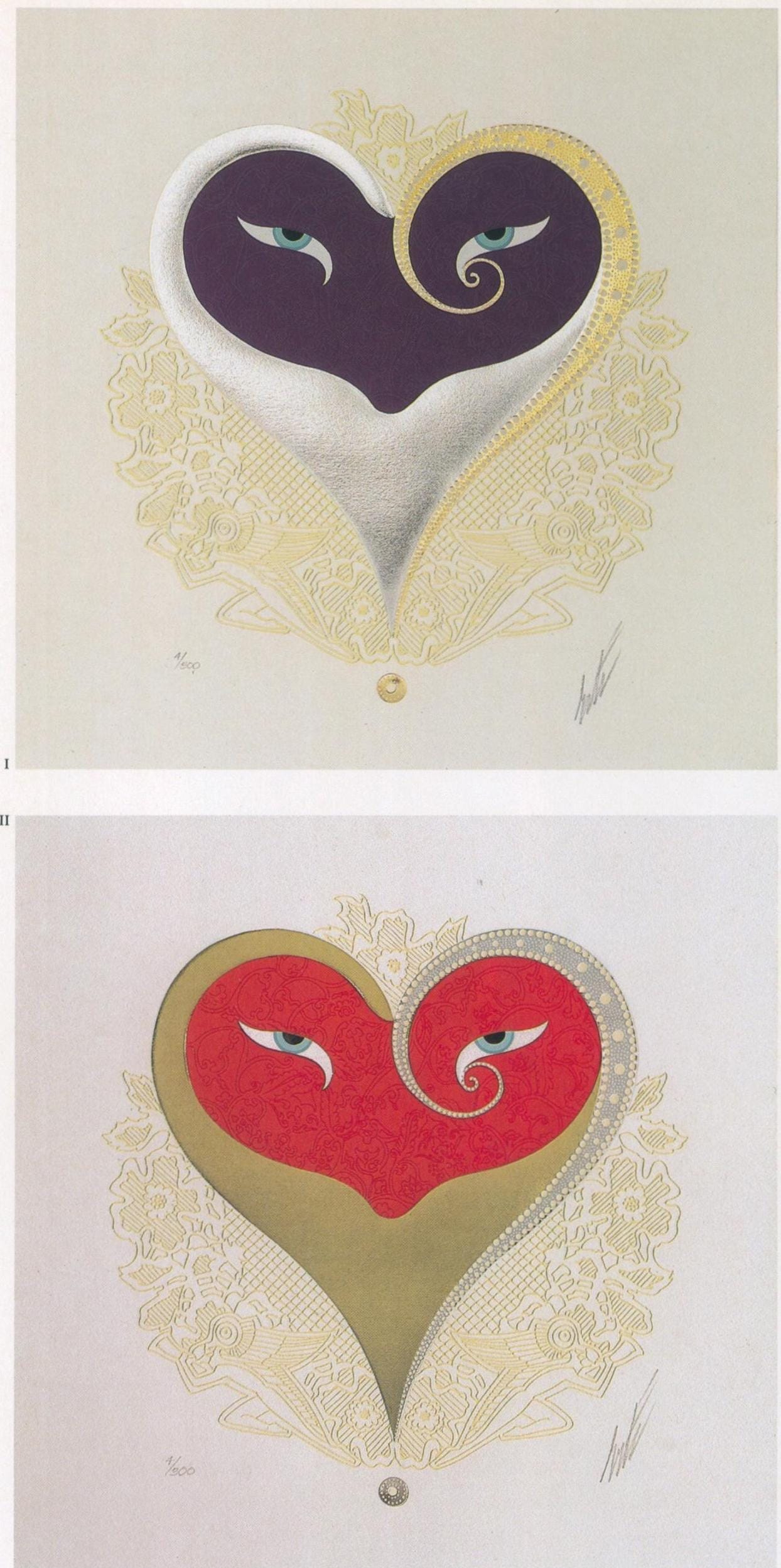 Erte Art Deco Print: "Rigoletto/Heart I & Heart II" Vintage Book Page - Image 3