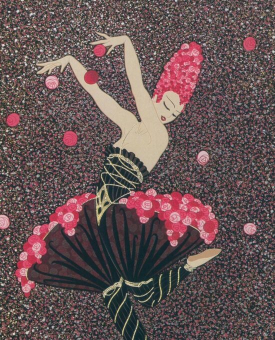 Vintage Erte Art Deco Print: Rose Dancer Illustration (10×13.5)