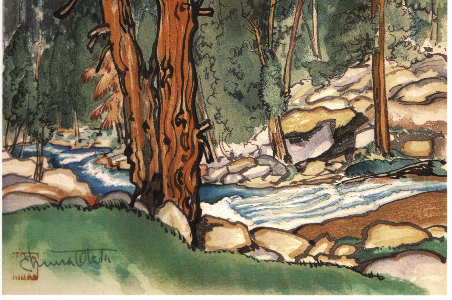 Chiura Obata Yosemite Valley Print: 1930 Vintage Art Book Page - Image 2