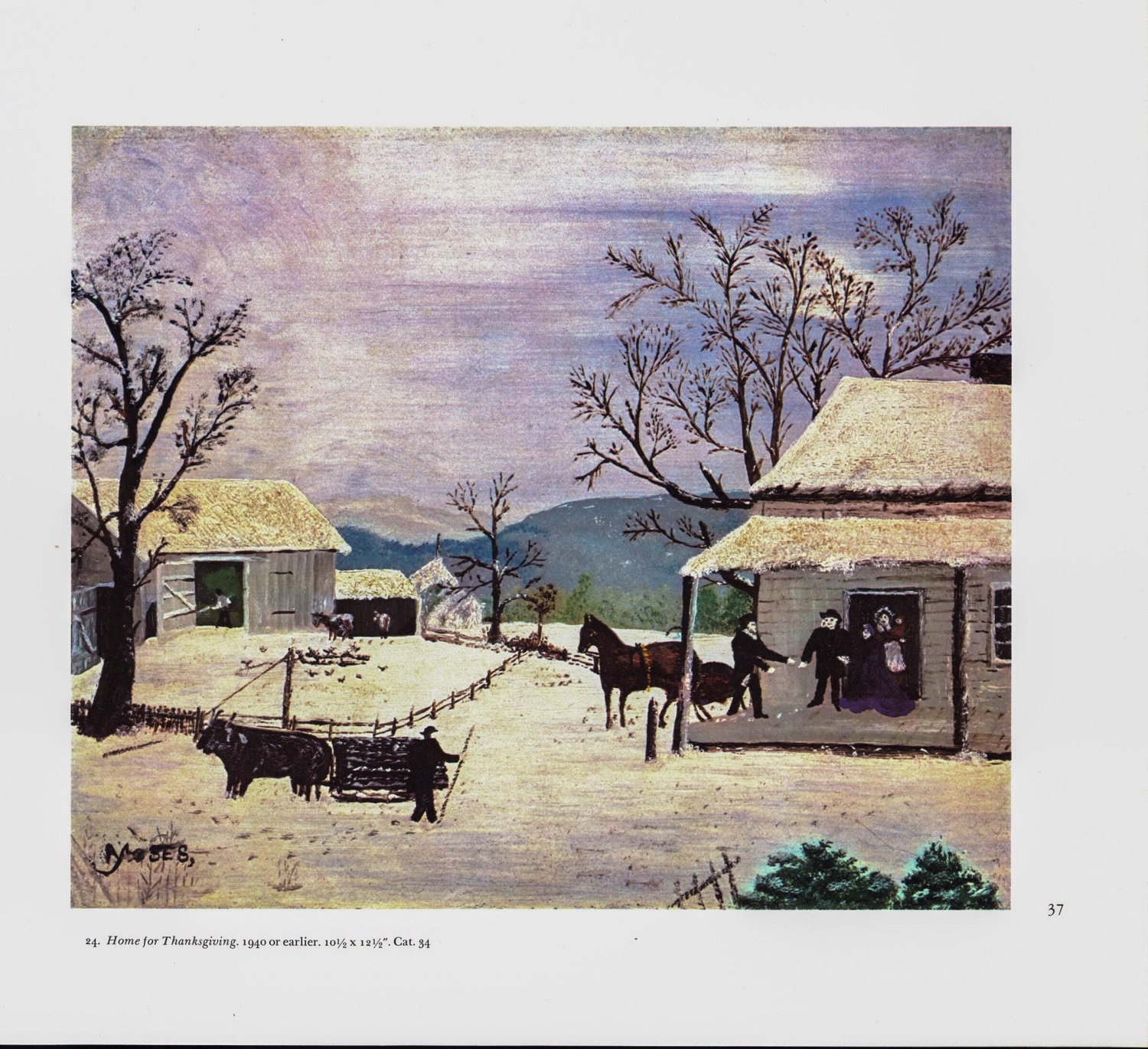 Grandma Moses "Home For Thanksgiving" Vintage Book Page - Americana Folk Art Print