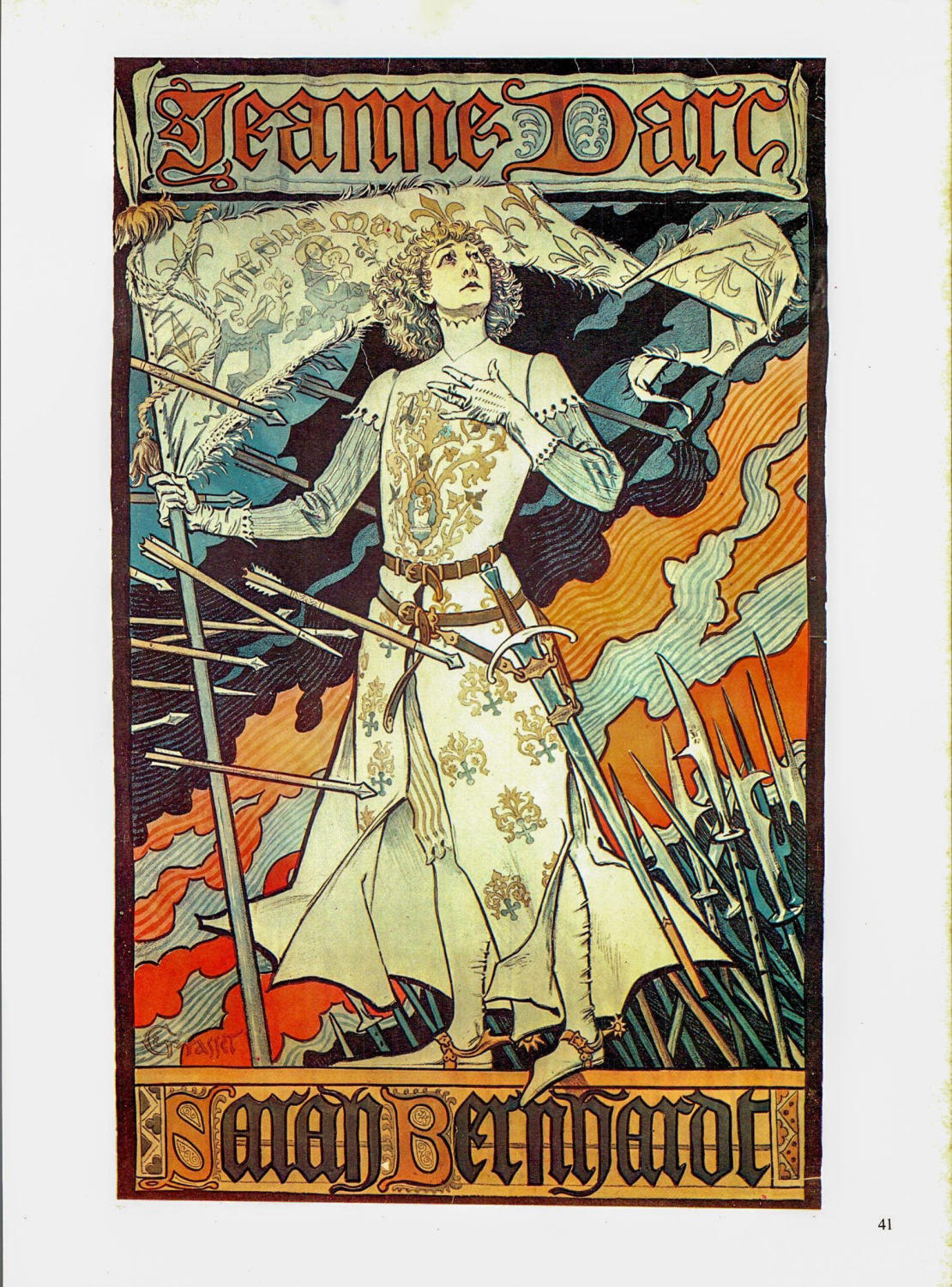Eugene Grasset "Sarah Bernhardt dans Jeanne d'Arc" Vintage art book page - Image 2