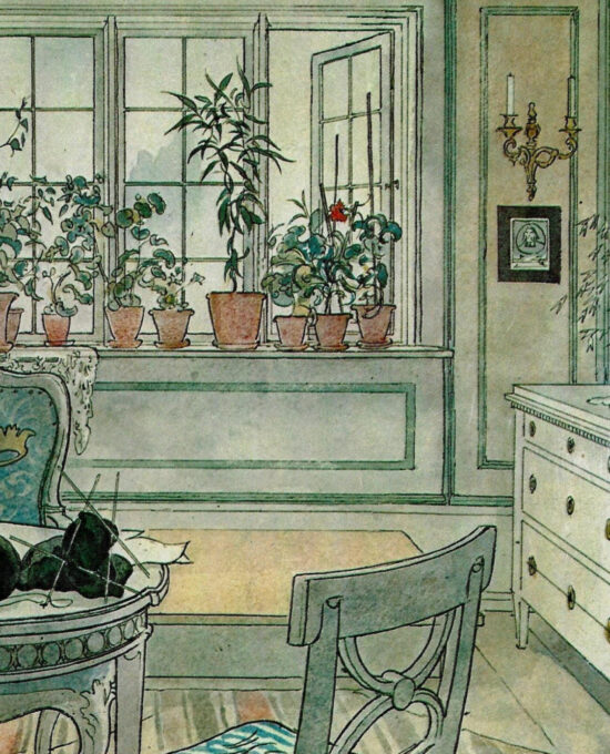 Flowers on the Windowsill 1900 Carl Larsson Vintage art book page Victorian illustration