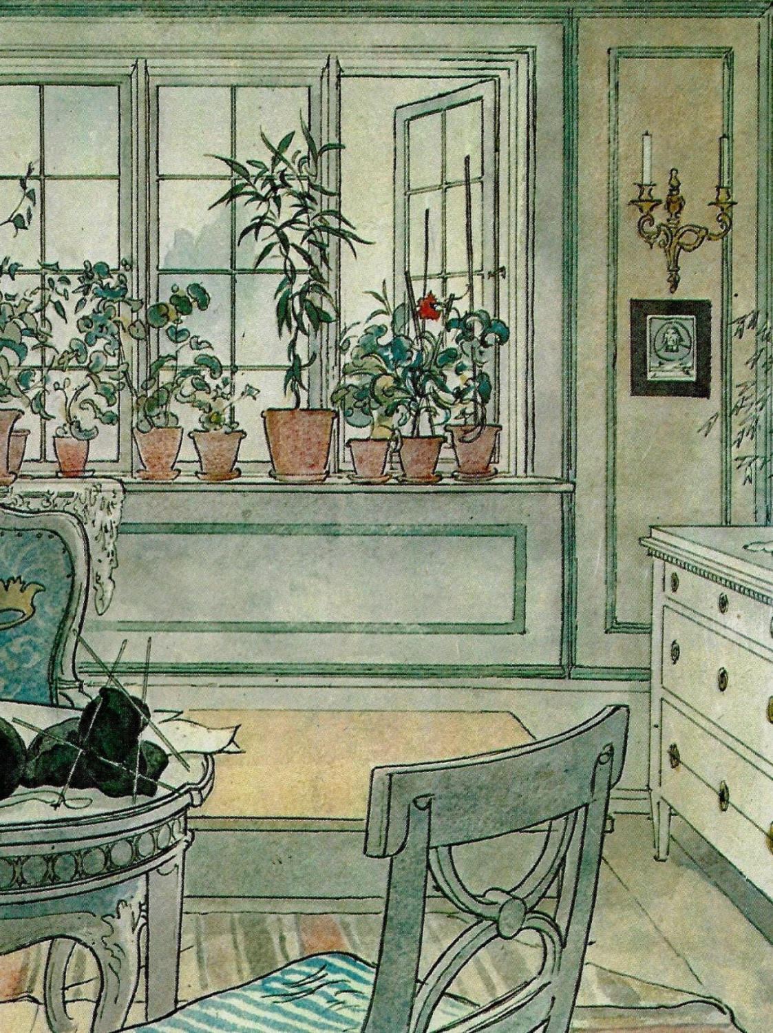 Flowers on the Windowsill 1900 Carl Larsson Vintage art book page Victorian illustration - Image 2