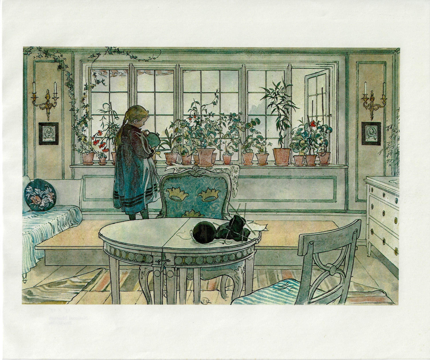 Flowers on the Windowsill 1900 Carl Larsson Vintage art book page Victorian illustration - Image 3
