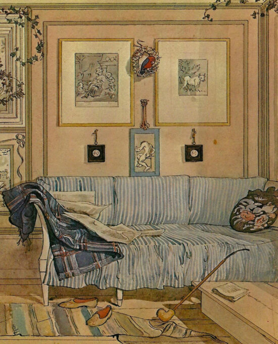 Lazy Corner 1900 Carl Larsson Vintage art book page Victorian watercolor illustrators