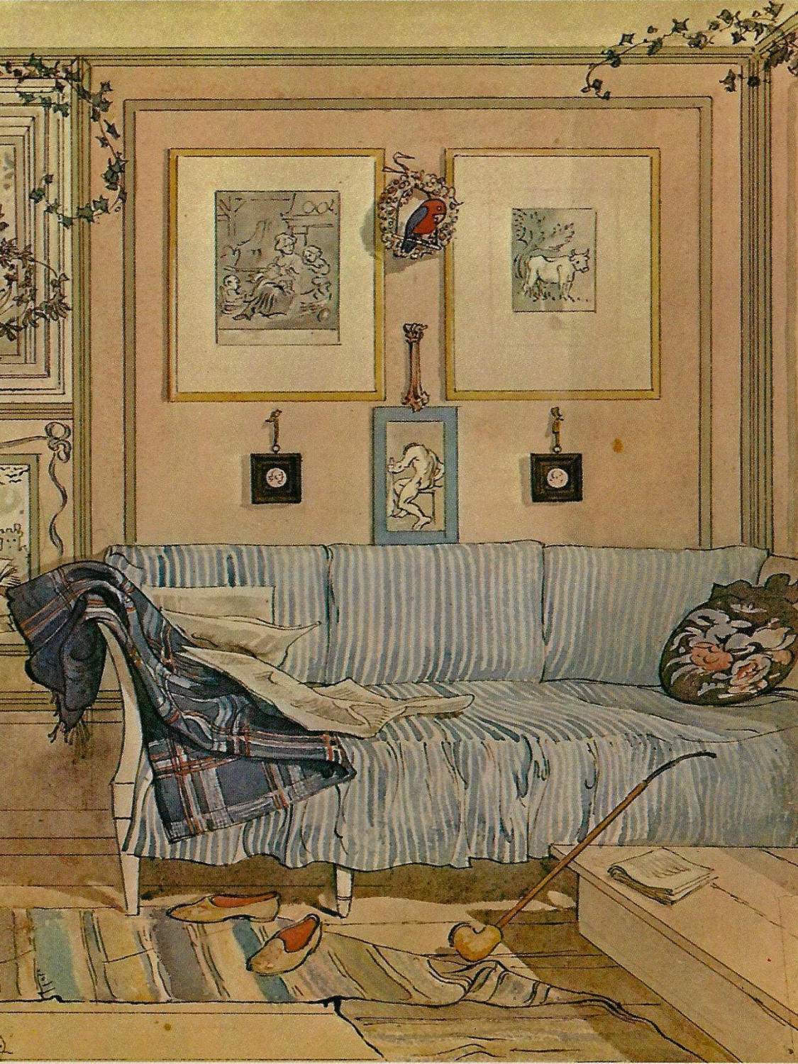 Lazy Corner 1900 Carl Larsson Vintage art book page Victorian watercolor illustrators - Image 2