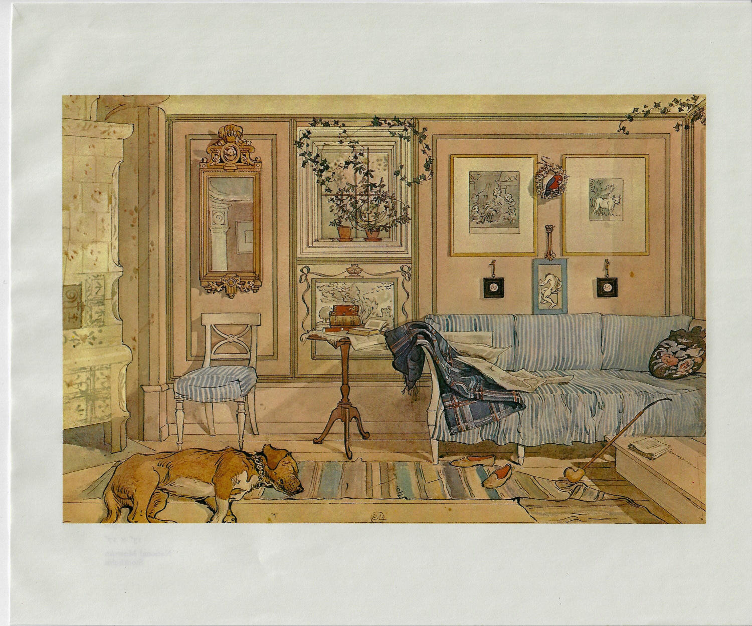 Lazy Corner 1900 Carl Larsson Vintage art book page Victorian watercolor illustrators - Image 3