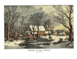 Currier & Ives Winter Country Grist Mill Vintage Book Page [1864]