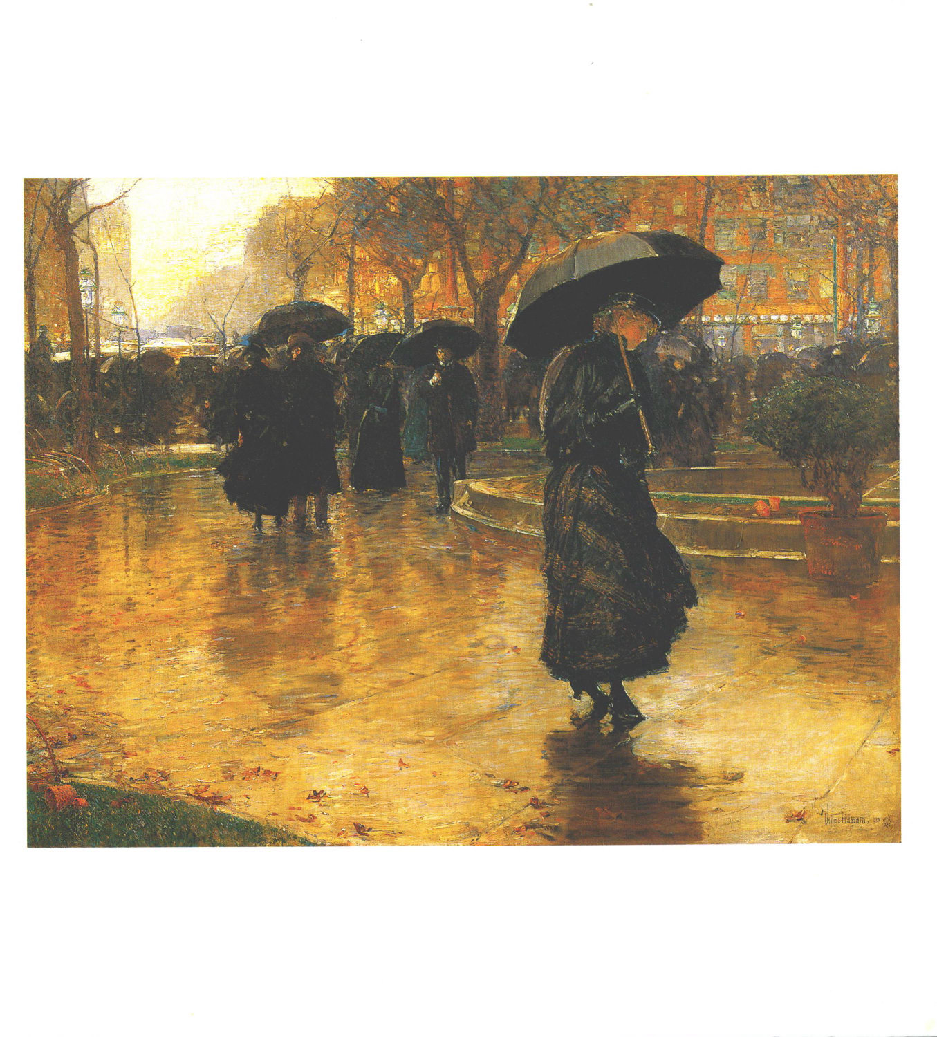 Childe Hassam "Rain Storm, Union Square, Manhattan" 1890 Vintage art book page - Image 4