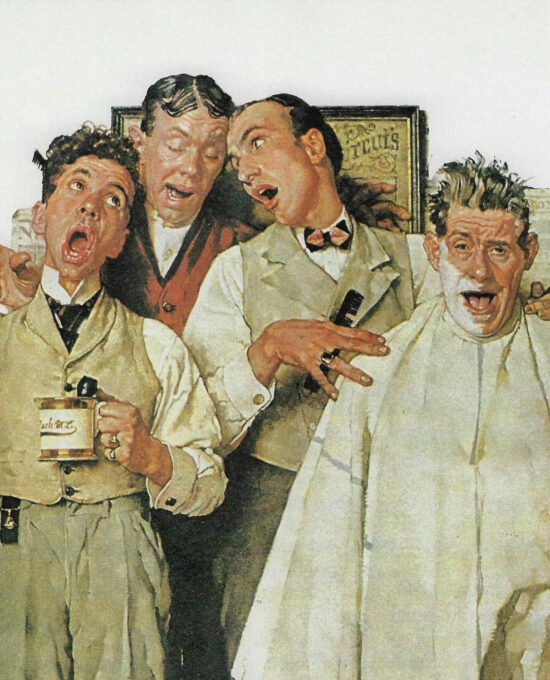 Norman Rockwell Vintage art book page “Barbershop Quartet” September 1936