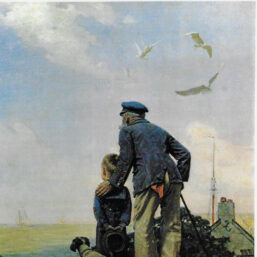 Norman Rockwell Vintage art book page "Looking Out To Sea" 1919