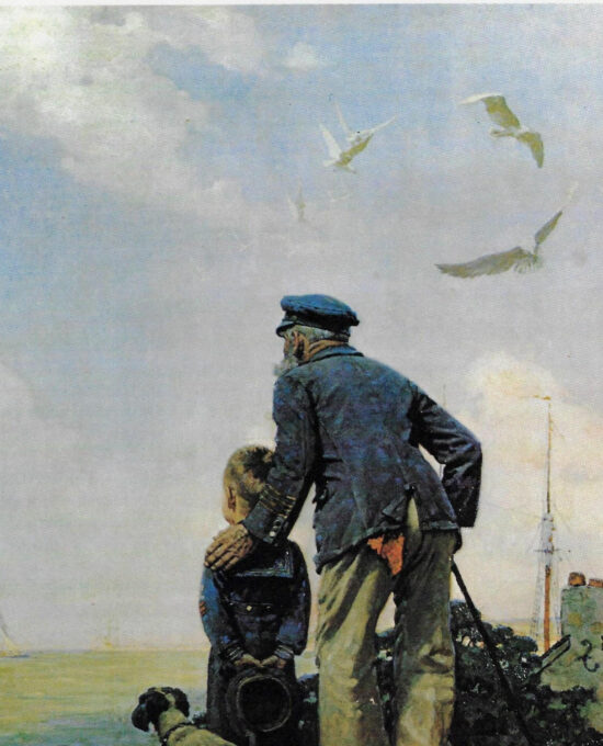 Norman Rockwell Vintage art book page “Looking Out To Sea” 1919