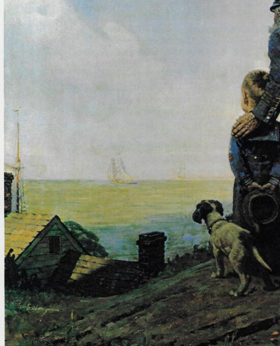 Norman Rockwell Vintage art book page “Looking Out To Sea” 1919