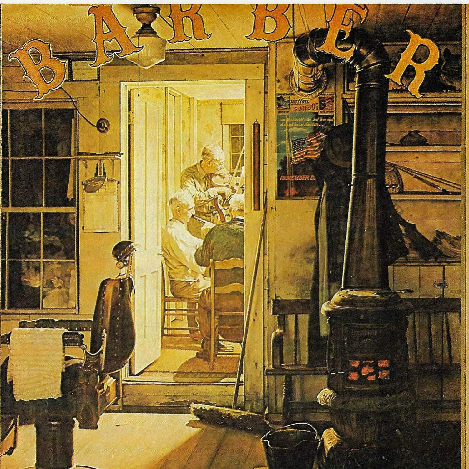 Norman Rockwell Vintage art book page "Shuffleton's Barbershop" April 1950