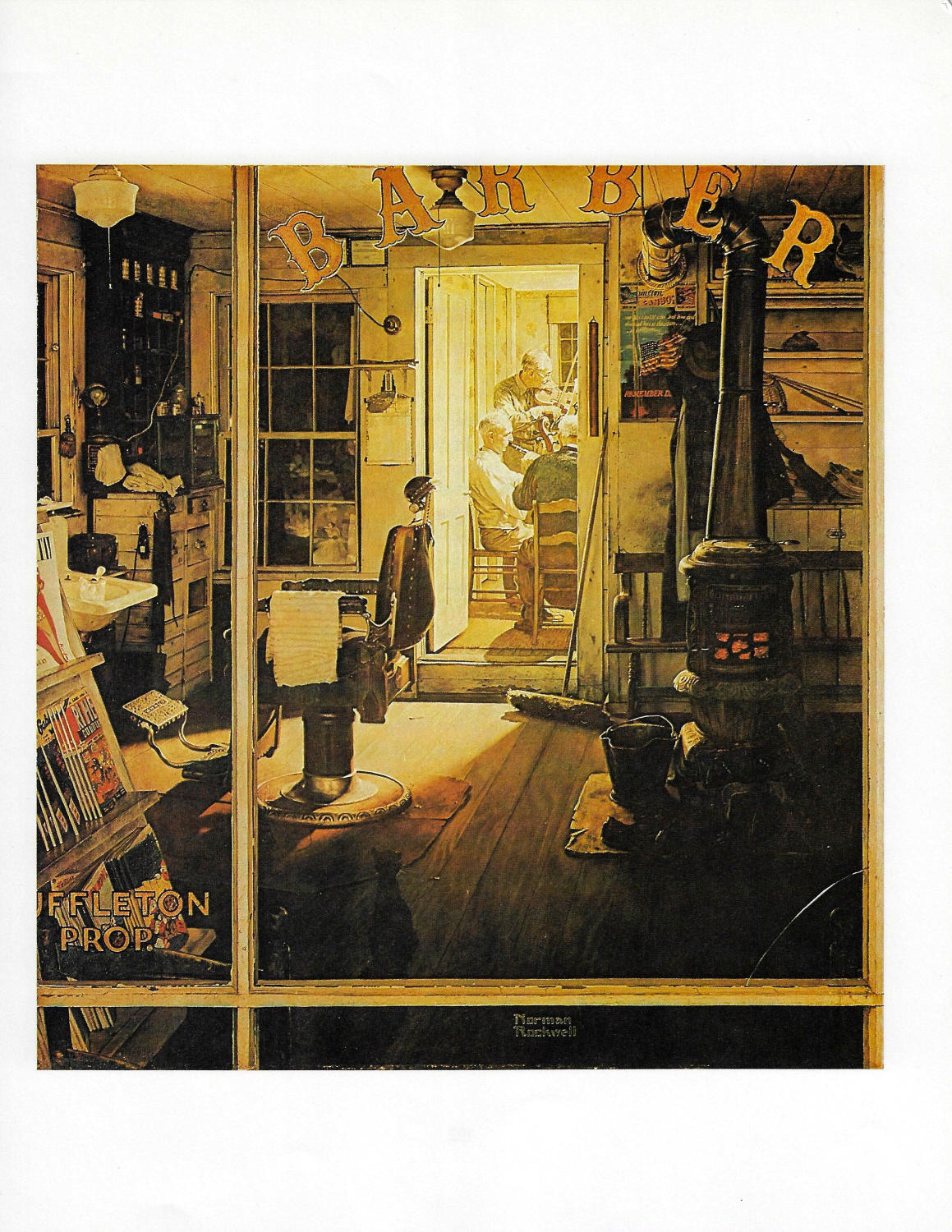 Norman Rockwell Vintage art book page "Shuffleton's Barbershop" April 1950 - Image 2