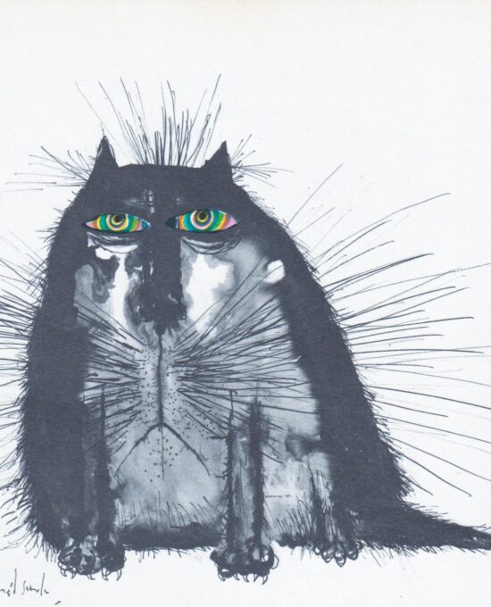 Ronald Searle “Timid Wolf in Cat’s Clothing” Vintage feline art print