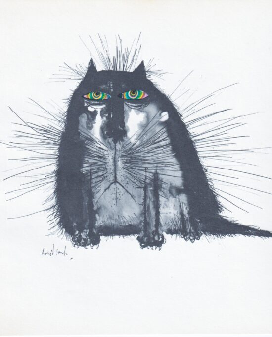 Ronald Searle “Timid Wolf in Cat’s Clothing” Vintage feline art print