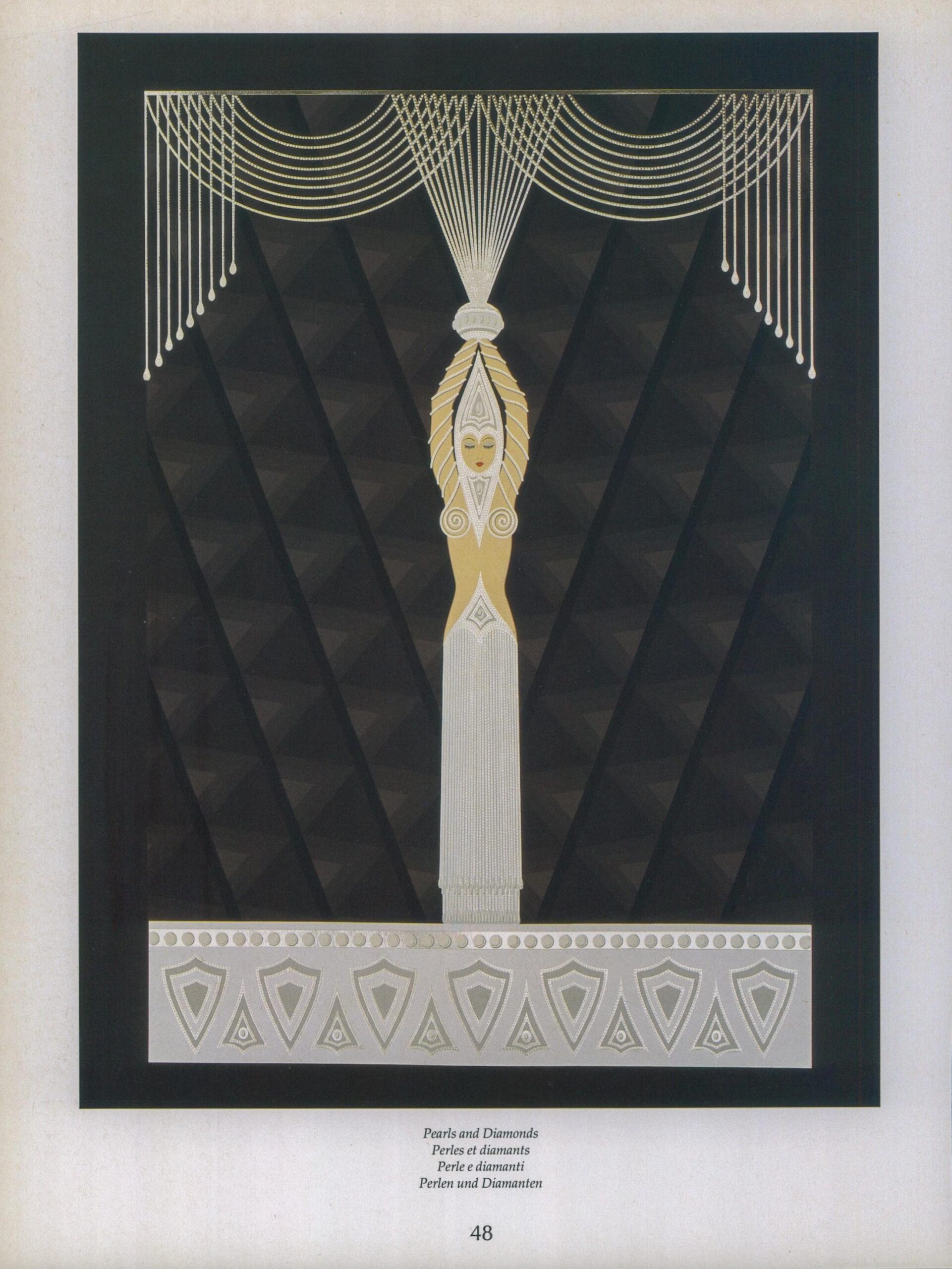 Erte Art Deco Print: Pearls and Diamonds, Her Secret Admirers (10x13.5") - Image 2