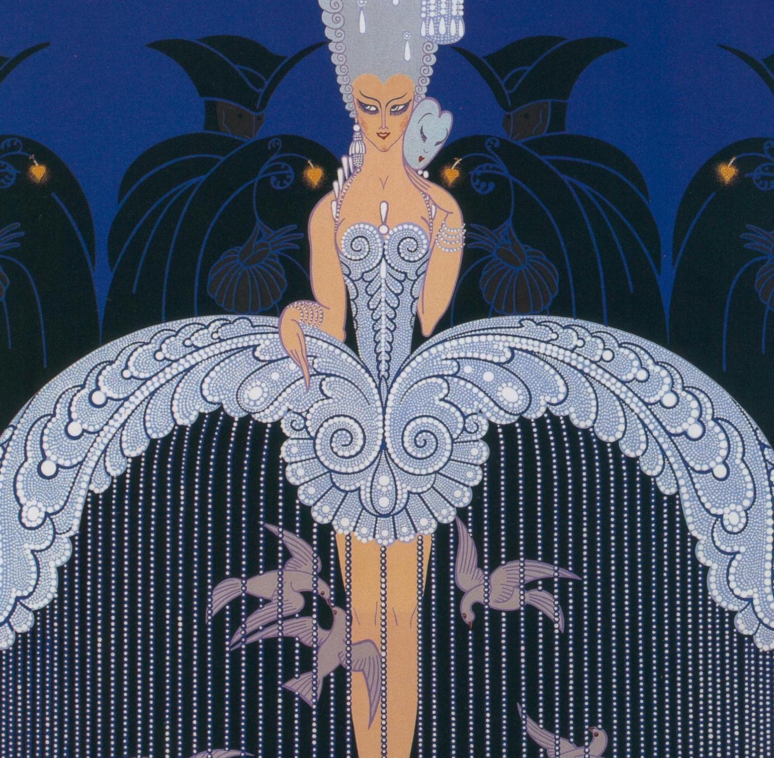Erte Art Deco Print: Pearls and Diamonds, Her Secret Admirers (10x13.5") - Image 3