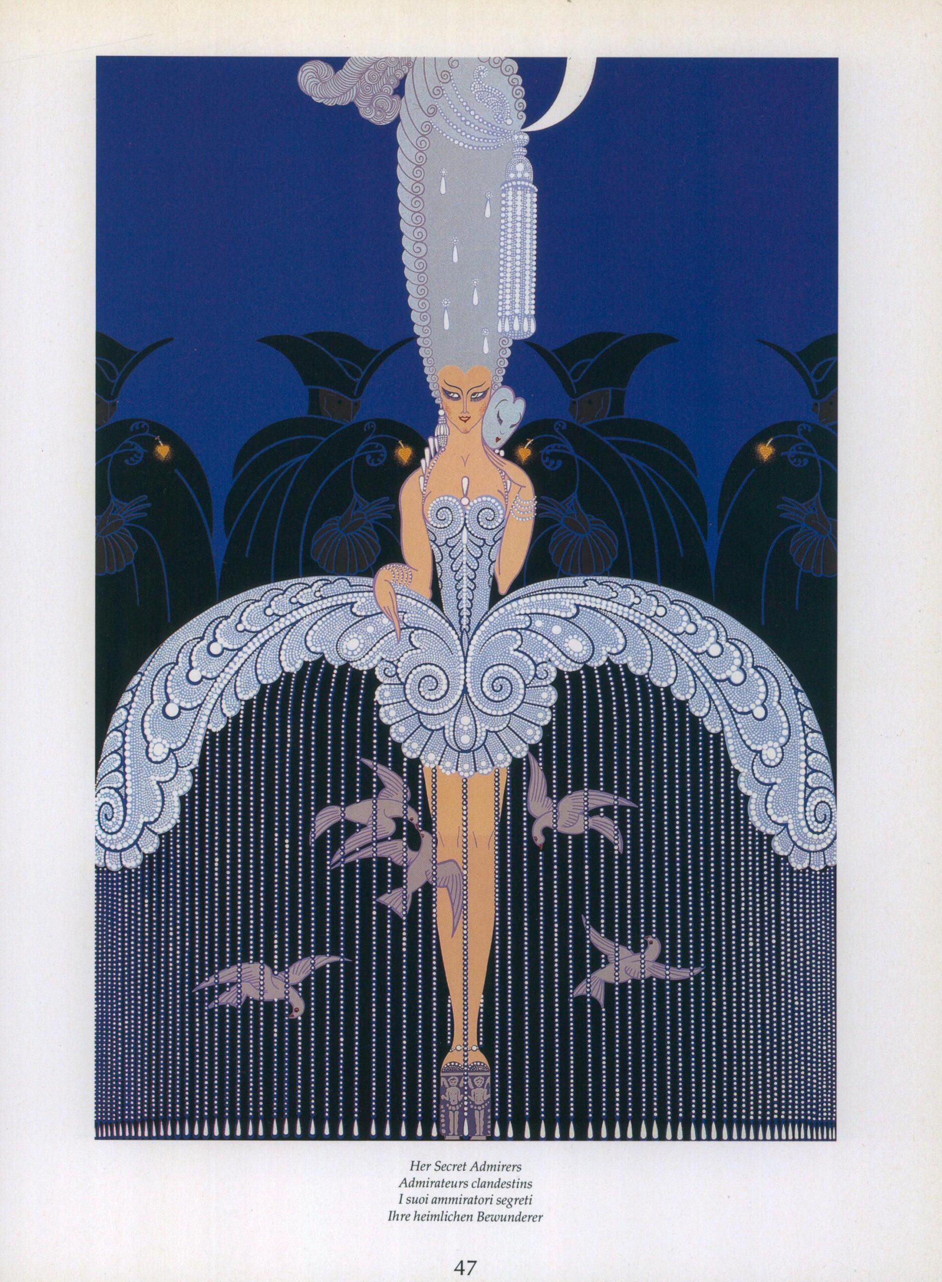 Erte Art Deco Print: Pearls and Diamonds, Her Secret Admirers (10x13.5") - Image 4