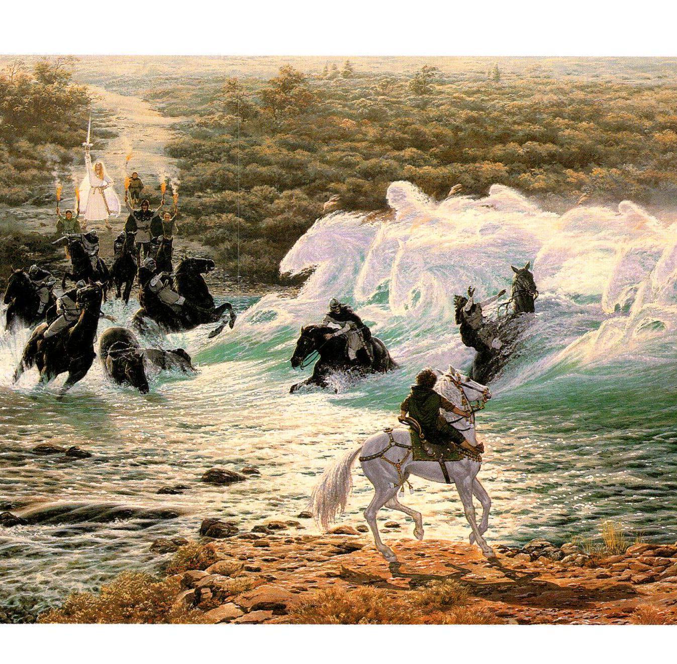 Riders at the Ford by Ted Nasmith from The Fellowship of the Ring vintage print