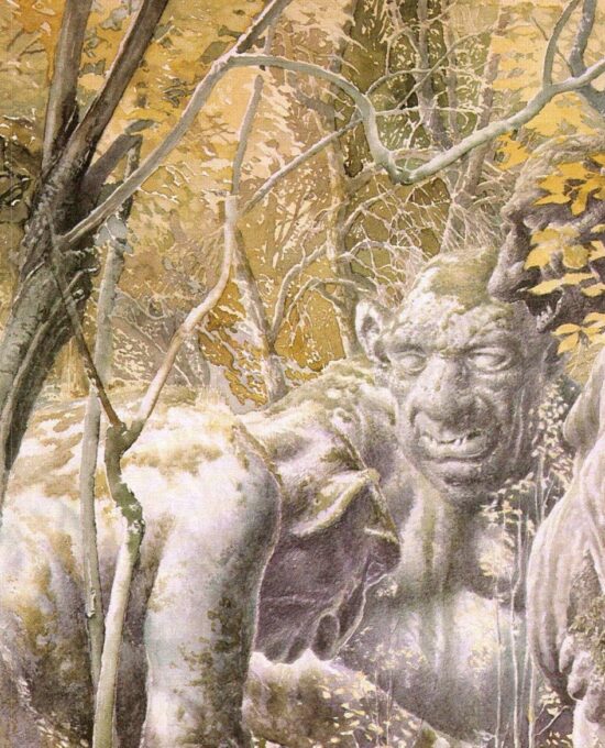 The Stone Trolls by Alan Lee from The Fellowship of the Ring Vintage art-book page