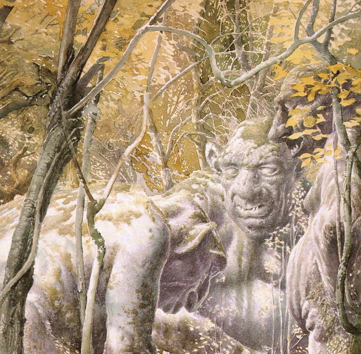 The Stone Trolls by Alan Lee from The Fellowship of the Ring Vintage art-book page