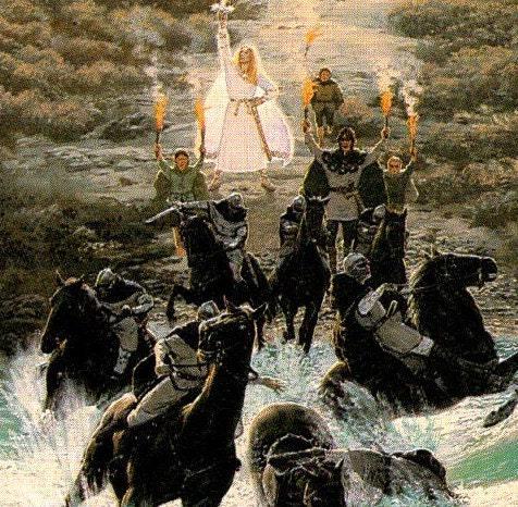 Riders at the Ford by Ted Nasmith from The Fellowship of the Ring vintage print