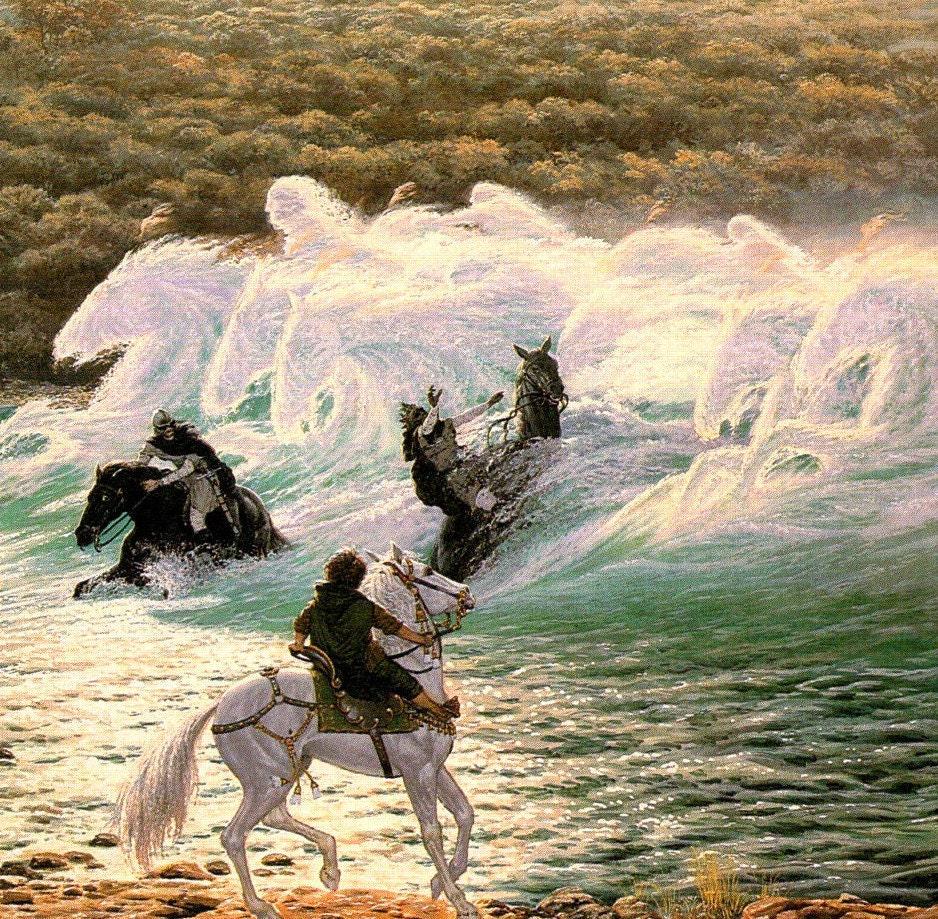 Riders at the Ford by Ted Nasmith from The Fellowship of the Ring vintage print - Image 3