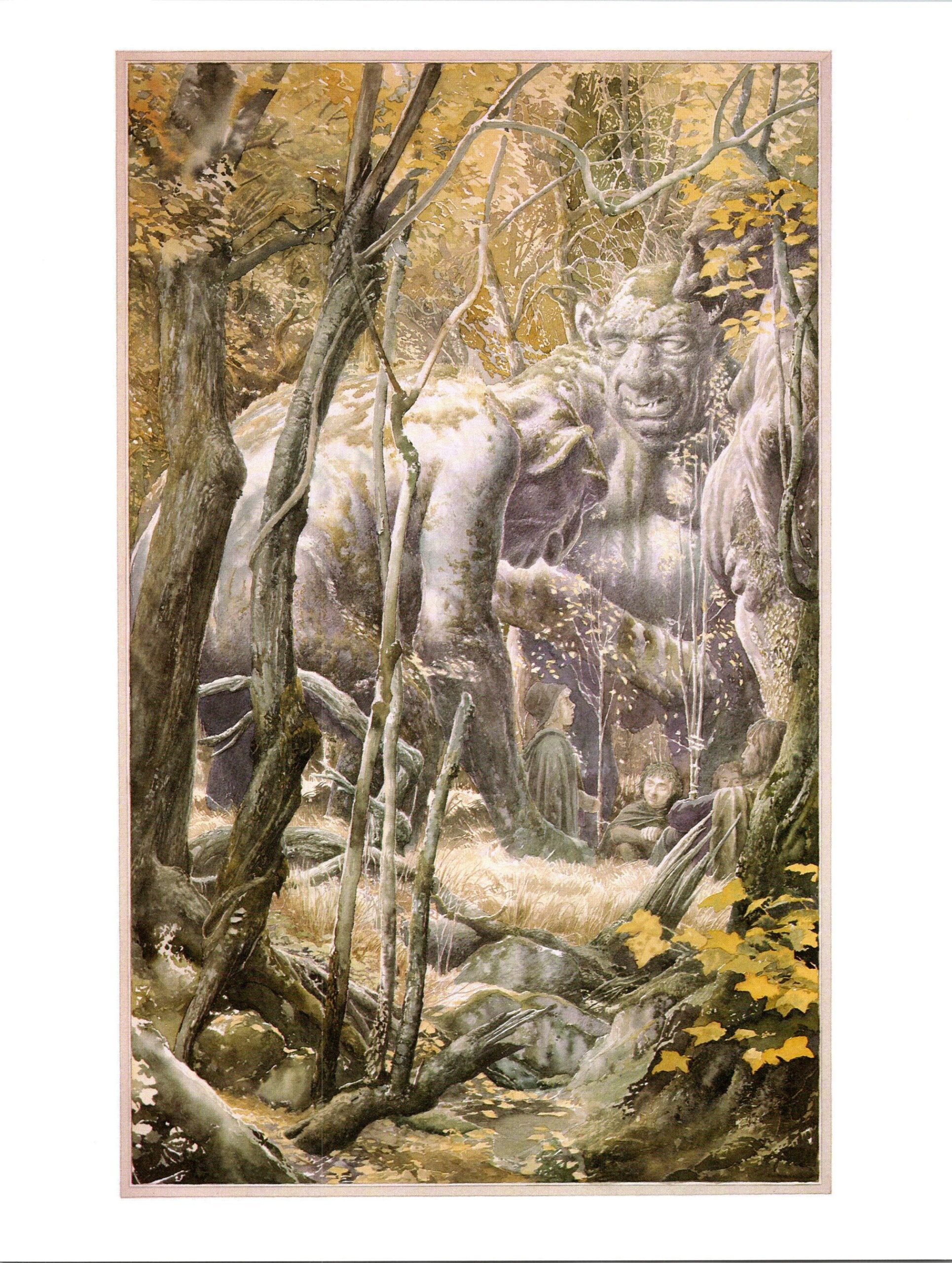 The Stone Trolls by Alan Lee from The Fellowship of the Ring Vintage art-book page - Image 3
