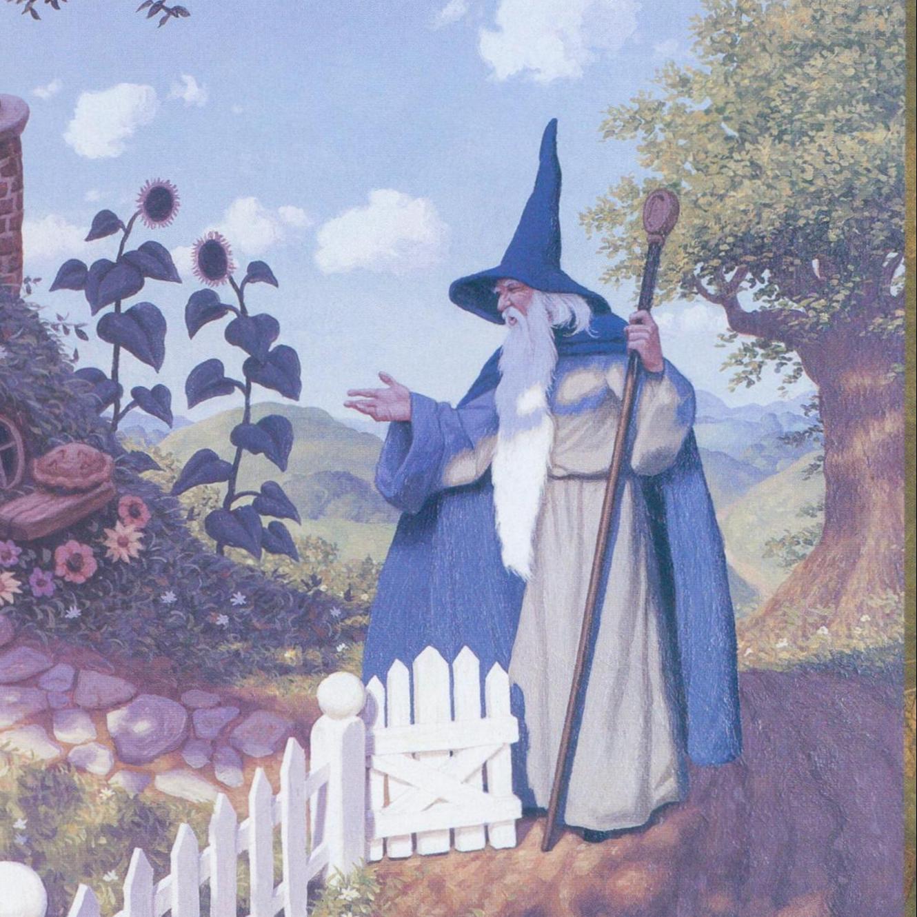 Gandalf Visits Bilbo The Brothers Hildebrandt painting Vintage art-book page - Image 2