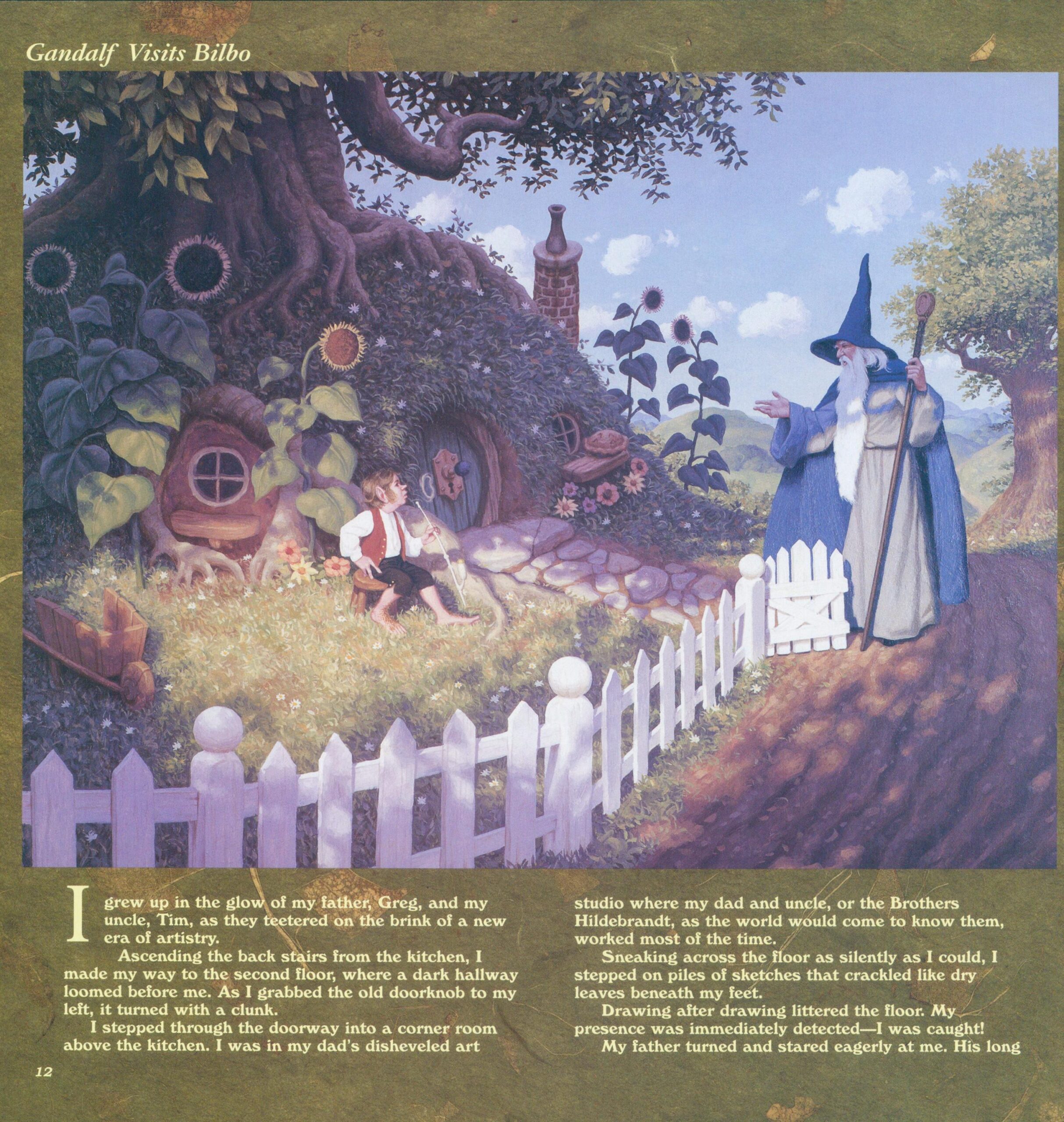 Gandalf Visits Bilbo The Brothers Hildebrandt painting Vintage art-book page - Image 3