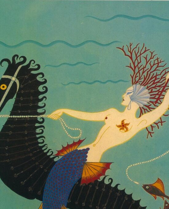 Vintage Erte Fashion Print: “The Elements – Water/Earth” Two-sided art book page