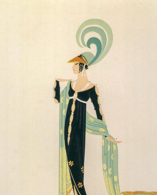 Vintage Erte Fashion Print: “Directoire/The Elements – Air” Two-sided art book page