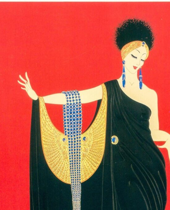 Vintage Erte Fashion Print: “Glamour/Writer in Landscape” Two-sided art book page