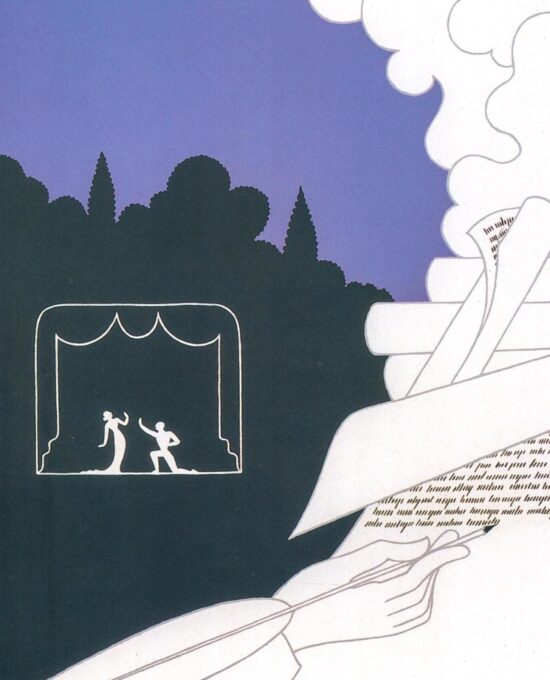 Vintage Erte Fashion Print: “Glamour/Writer in Landscape” Two-sided art book page