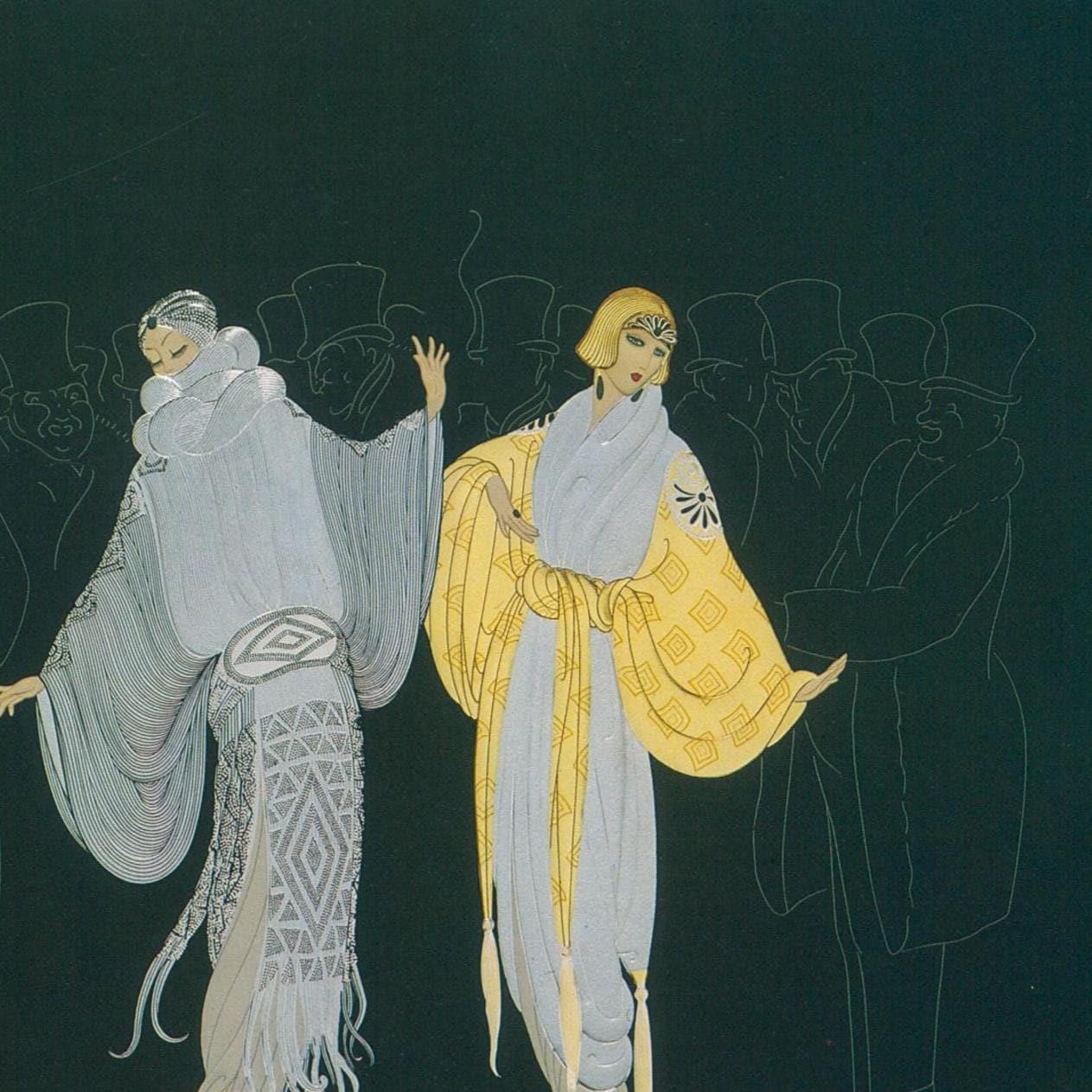 Vintage Erte Art Deco Print: "Opening Night/Spring Shadows" Two-Sided Book Page