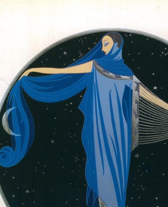 Vintage Erte Fashion Print: “Moonlight/On the Avenue” Two-sided art book page