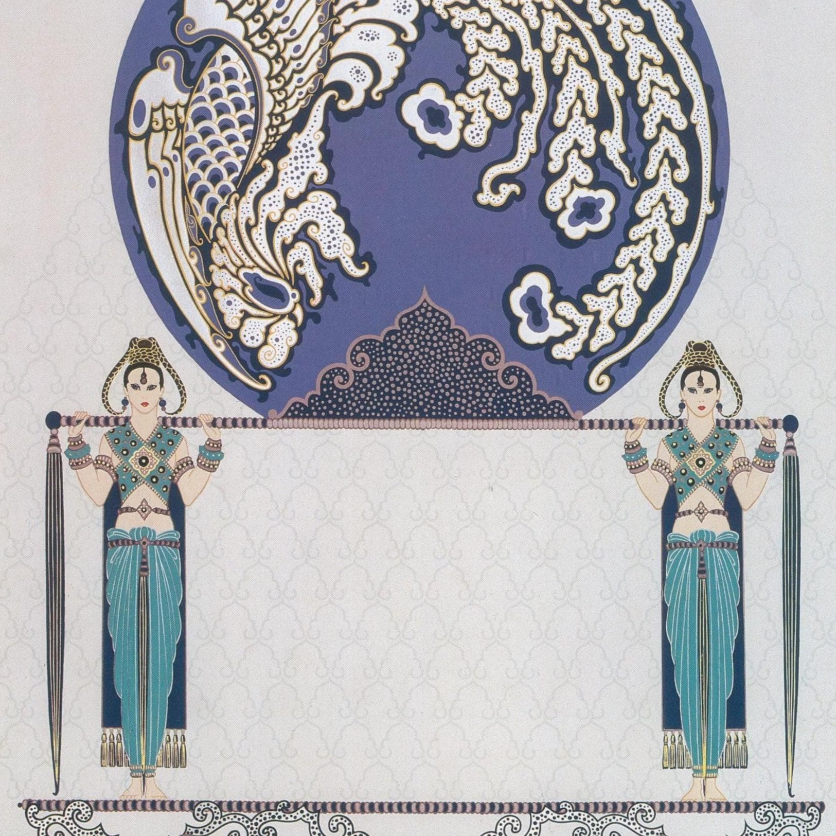 Vintage Erte Art Deco Print: "Blue Asia" Satin Book Page