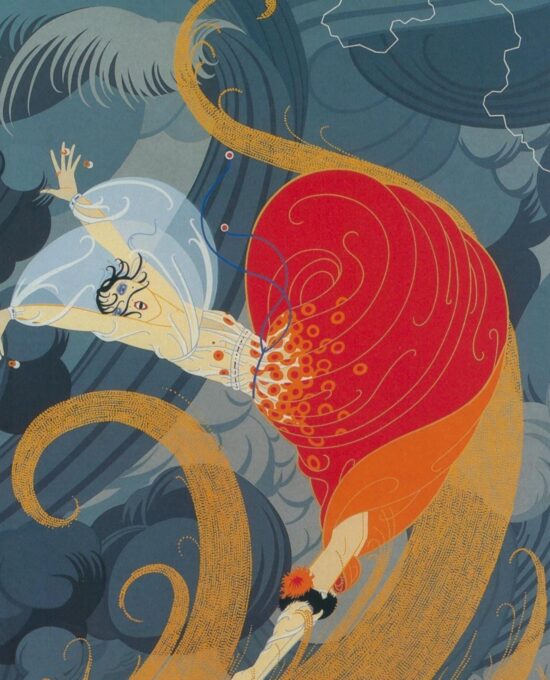 Vintage Erte Art Deco Print: “Swept Away” Book Page (10×13.5″)