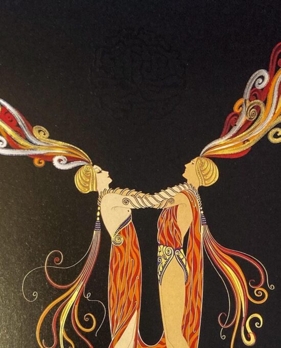 Vintage Erte Art Deco Print: “Kiss of Fire / Kissing” Two-Sided Art Book Page