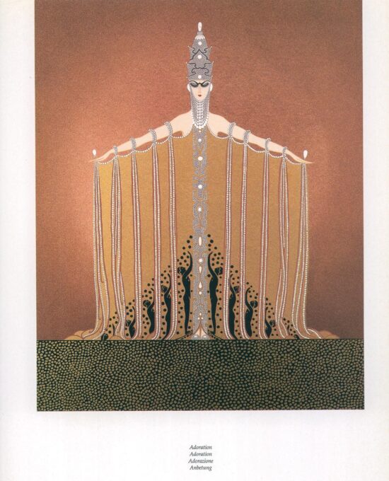 Vintage Erte Art Deco “Adoration” Print: Satin Finish, 10×13.5″ Book Page