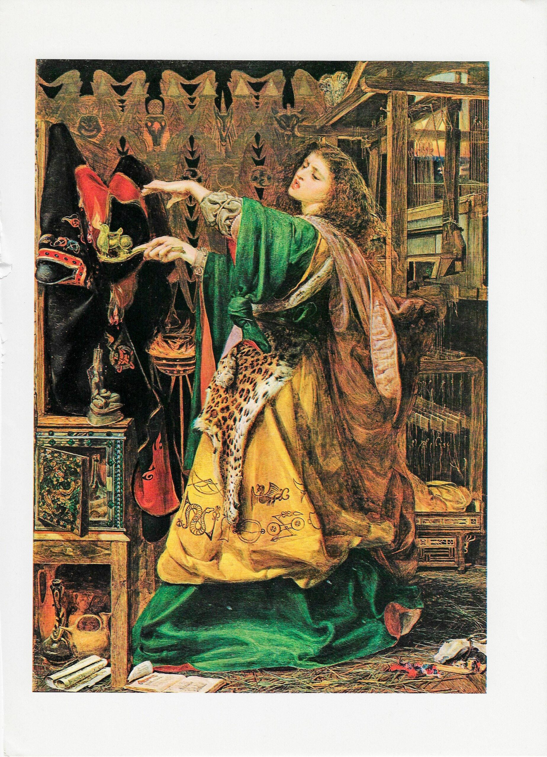 Morgan le Fay 1864 '70s art book page Frederick Sandys Pre-Raphaelite - Image 3
