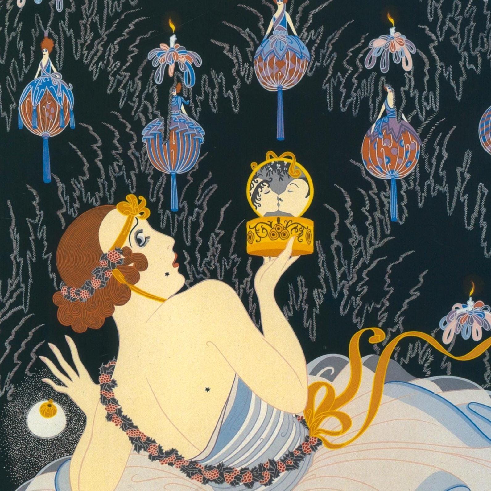 Vintage Erte Fashion Print: "Fox Fur/Stolen Kisses" Two-sided art book page - Image 2